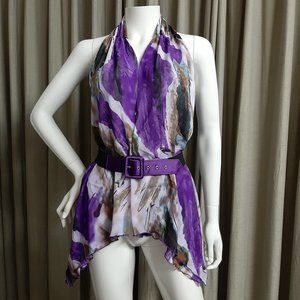 chiffon halter top with front snaps&belt